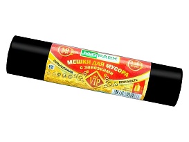 Мешки для мусора 120 л, с завязками, черные, в рулоне 10 шт., ПНД, 15 мкм, 800х750 мм, VIP, Z12010black в Нефтекамске