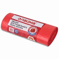 Мешки для мусора 60 л, красный, в рулоне 20 шт., ПНД, 10 мкм, 680х580 мм, LAIMA, 606702 в Нефтекамске