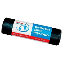 Мешки для мусора 160 л, черные, в рулоне 20 шт., ПВД, 30 мкм, 1200х870 мм, PACLAN Professional, 604082 в Нефтекамске