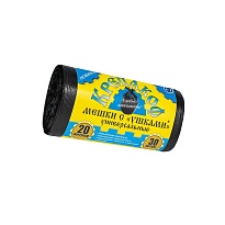 Мешки для мусора 20 л, с ушками, черные, в рулоне 30 шт., ПНД, 10 мкм, 550х440 мм, Крепакоф, 4607075710405 в Нефтекамске