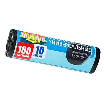 Мешки для мусора 180 л, с ушками, черные, в рулоне 10 шт., ПНД, 20 мкм, 1150х800 мм, Крепак, 4607075710498 в Нефтекамске