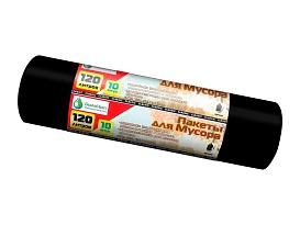 Мешки для мусора 120 л, черные, в рулоне 10 шт., ПНД, 12 мкм, 1100х700 мм, MIRPACK Classik, 1201011 в Нефтекамске