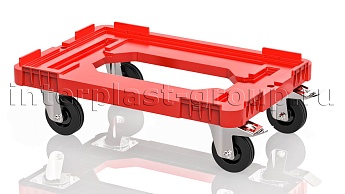Тележка пластиковая с отверстием 2 колеса с тормозом красная в Нефтекамске Тележка пластиковая с отверстием 2 колеса с тормозом красная в Нефтекамске