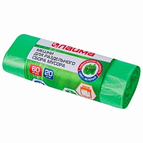 Мешки для мусора 60 л, зеленые, в рулоне 20 шт., ПНД, 10 мкм, 680х580 мм, LAIMA, 606704 в Нефтекамске