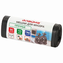 Мешки для мусора 90 л, черные, в рулоне 10 шт., ПВД, 25 мкм, 950х600 мм, LAIMA, 605332 в Нефтекамске