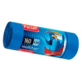 Мешки для мусора 160 л, с ушками, синие, в рулоне 10 шт., ПВД, 30 мкм, 1250х900 мм, PACLAN Multitop, 604064