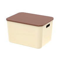 Ящик пластиковый вкладываемый бежевый с коричневой крышкой 410х305х245 мм в Нефтекамске Ящик пластиковый вкладываемый бежевый с коричневой крышкой 410х305х245 мм в Нефтекамске