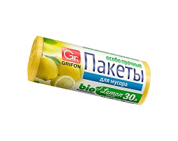 Мешки для мусора 30 л, ароматизированные, Лимон, желтые, в рулоне 20 шт., ПНД, 9 мкм, 560х530 мм, GRIFON Aroma, 101-020 Li в Нефтекамске