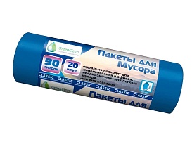 Мешки для мусора 30 л, синие, в рулоне 20 шт., ПНД, 7 мкм, 600х500 мм, MIRPACK Classik, 302041 в Нефтекамске