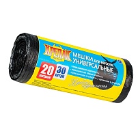 Мешки для мусора 20 л, черные, в рулоне 30 шт., ПНД, 10 мкм, 550х440 мм, Крепак, 4607075710092 в Нефтекамске